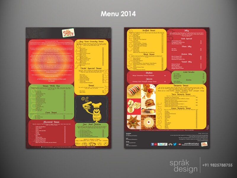 SoSouth Restaurant branding Menu 2014